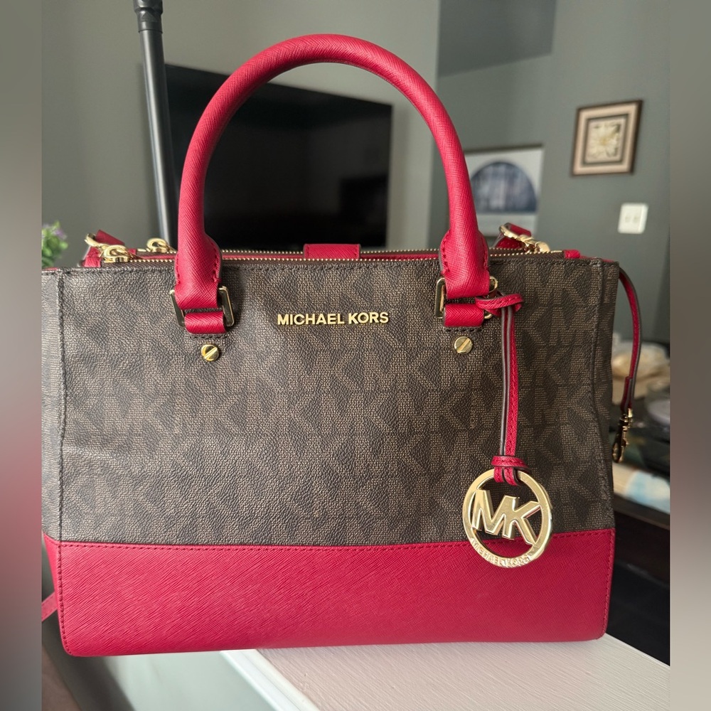 Michael Kors Red and Brown Satchel